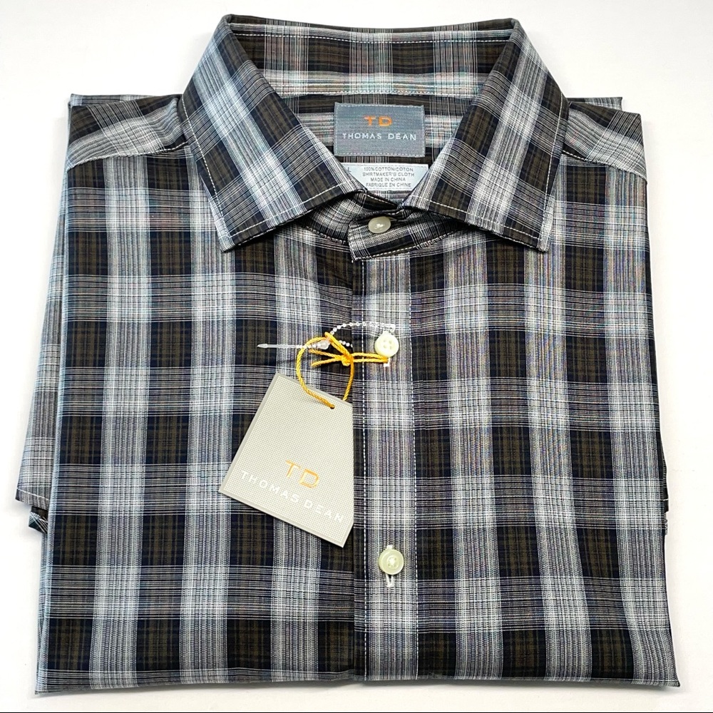 Thomas Dean TD Men’s Shirt Casual Dress Plaid Long Sleeve Shirt Classic Fit Sz L